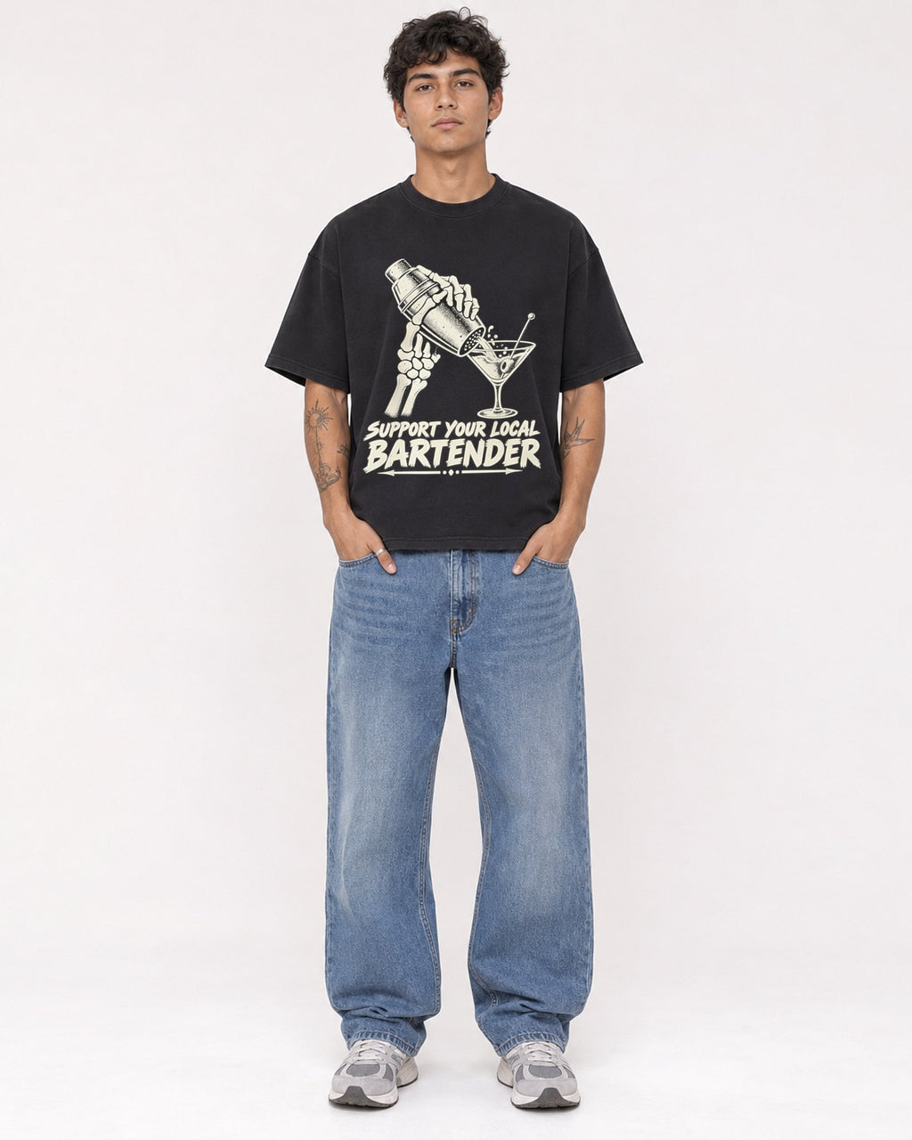 Mockup Boxy Heavyweight Tee Black male full-body 06