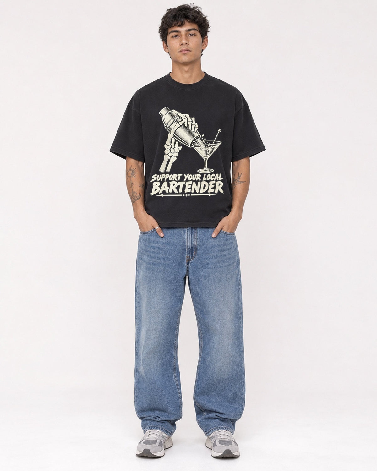 Mockup Boxy Heavyweight Tee Black male full-body 06