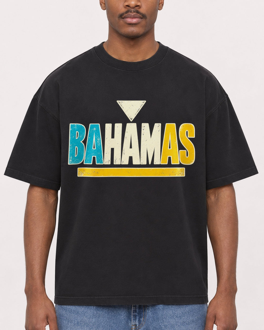 Mockup Boxy Heavyweight Tee Black male close-up 14