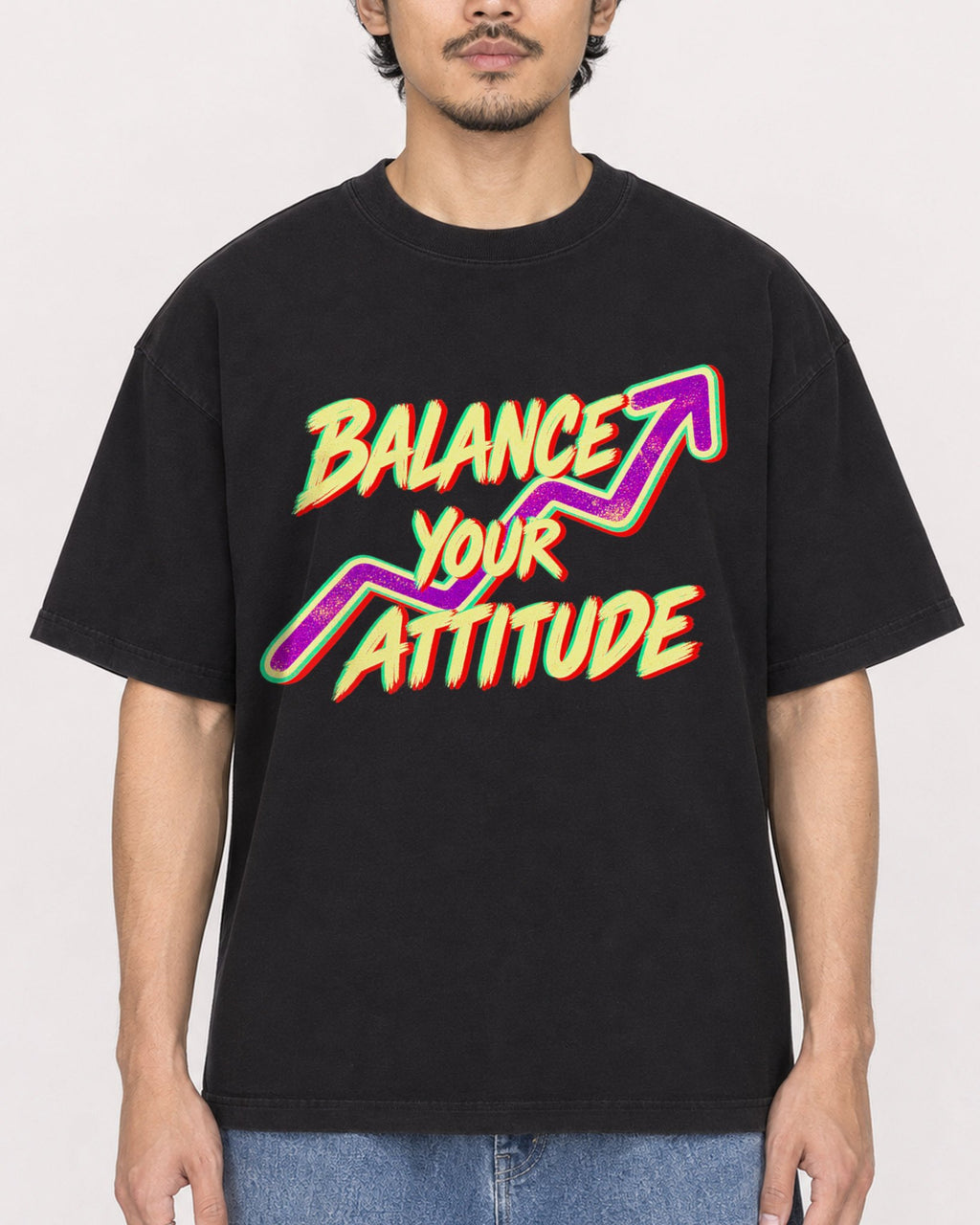 Mockup Boxy Heavyweight Tee Black male close-up 02