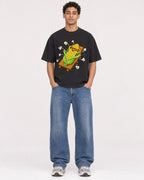 Mockup Boxy Heavyweight Tee Black male full-body 10