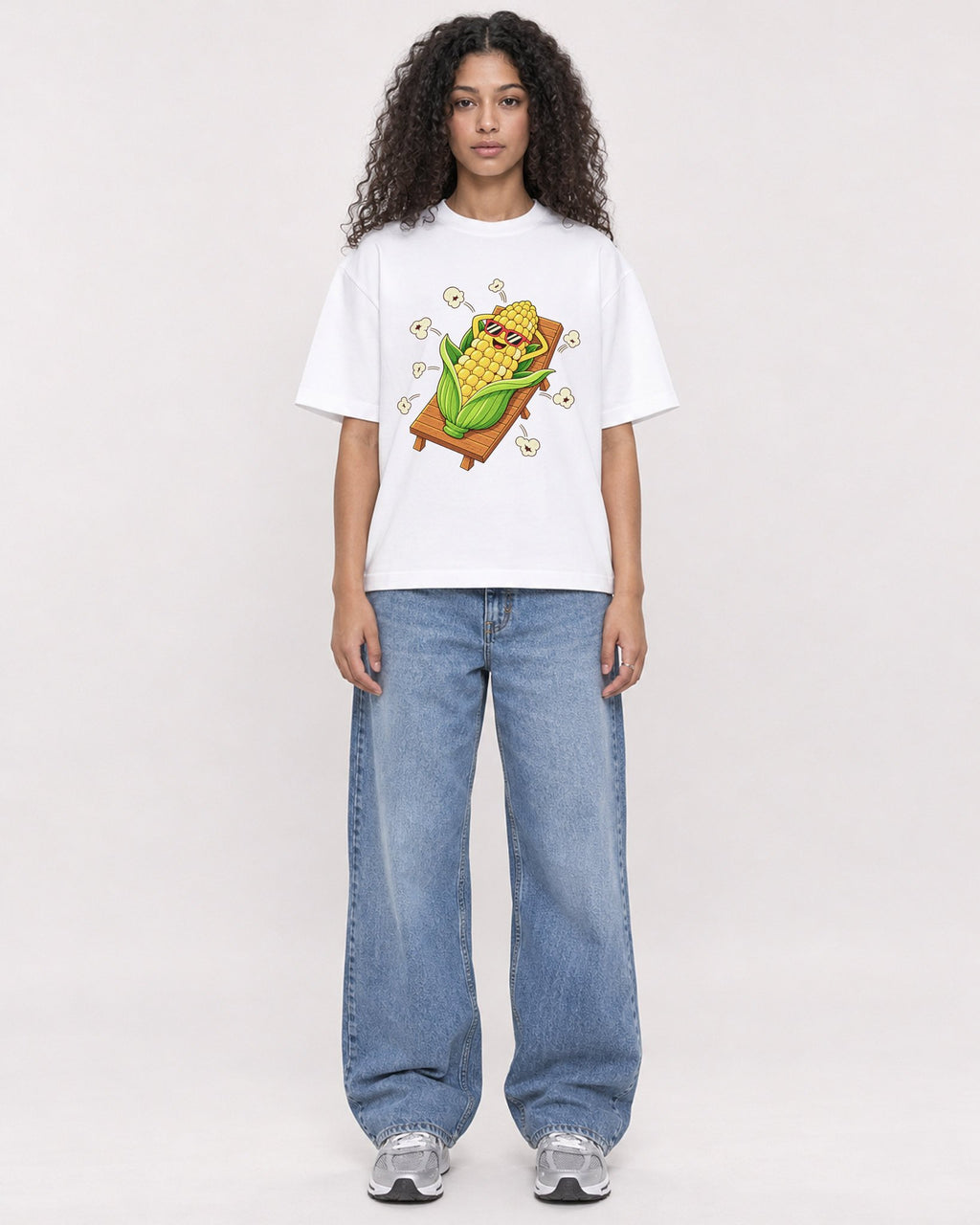 Mockup Boxy Heavyweight Tee White female full-body 10