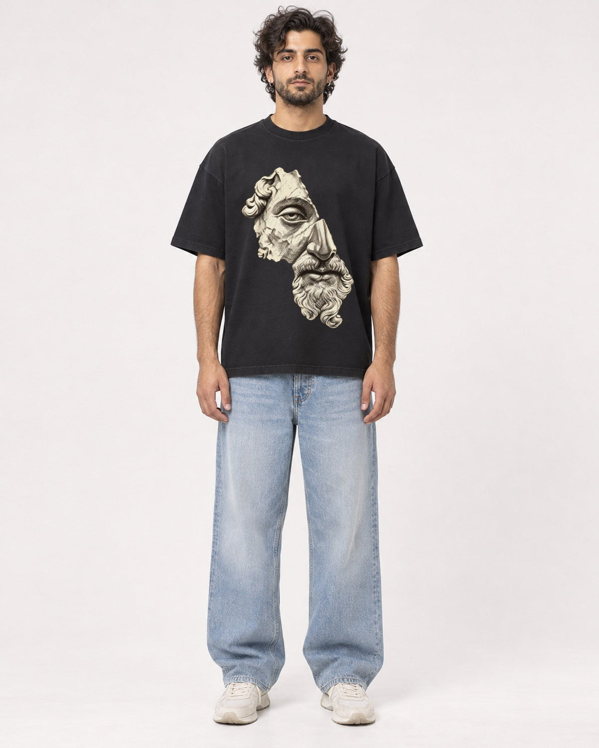 Mockup Boxy Heavyweight Tee Black male full-body 17