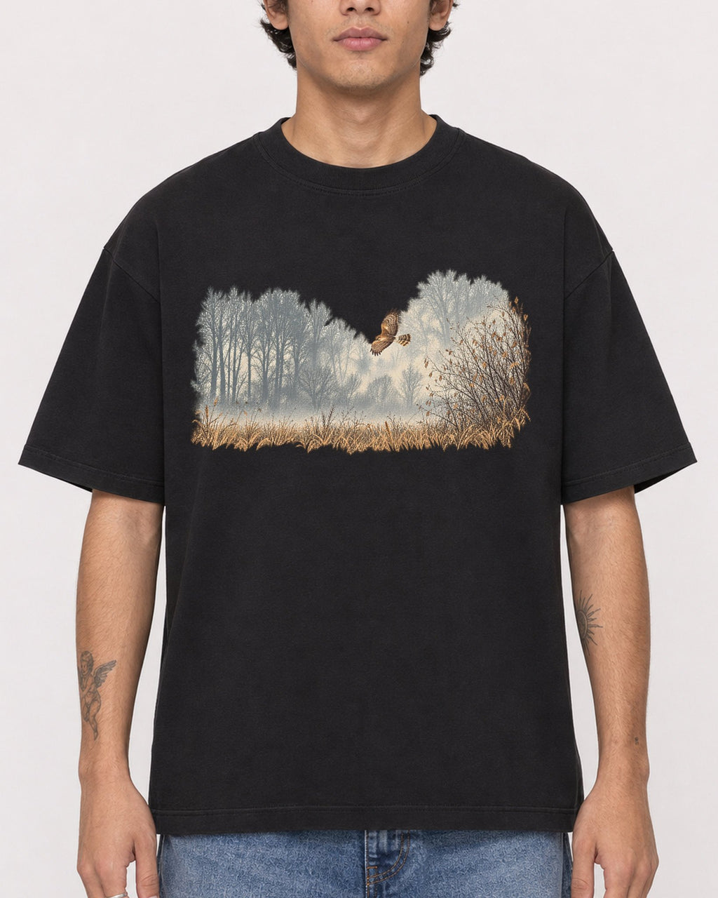 Mockup Boxy Heavyweight Tee Black male close-up 06