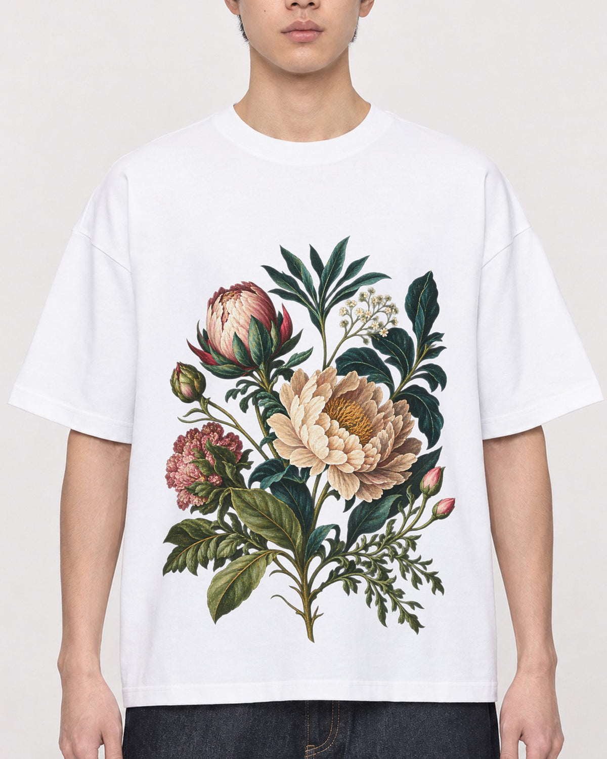 Mockup Boxy Heavyweight Tee White male close-up 01