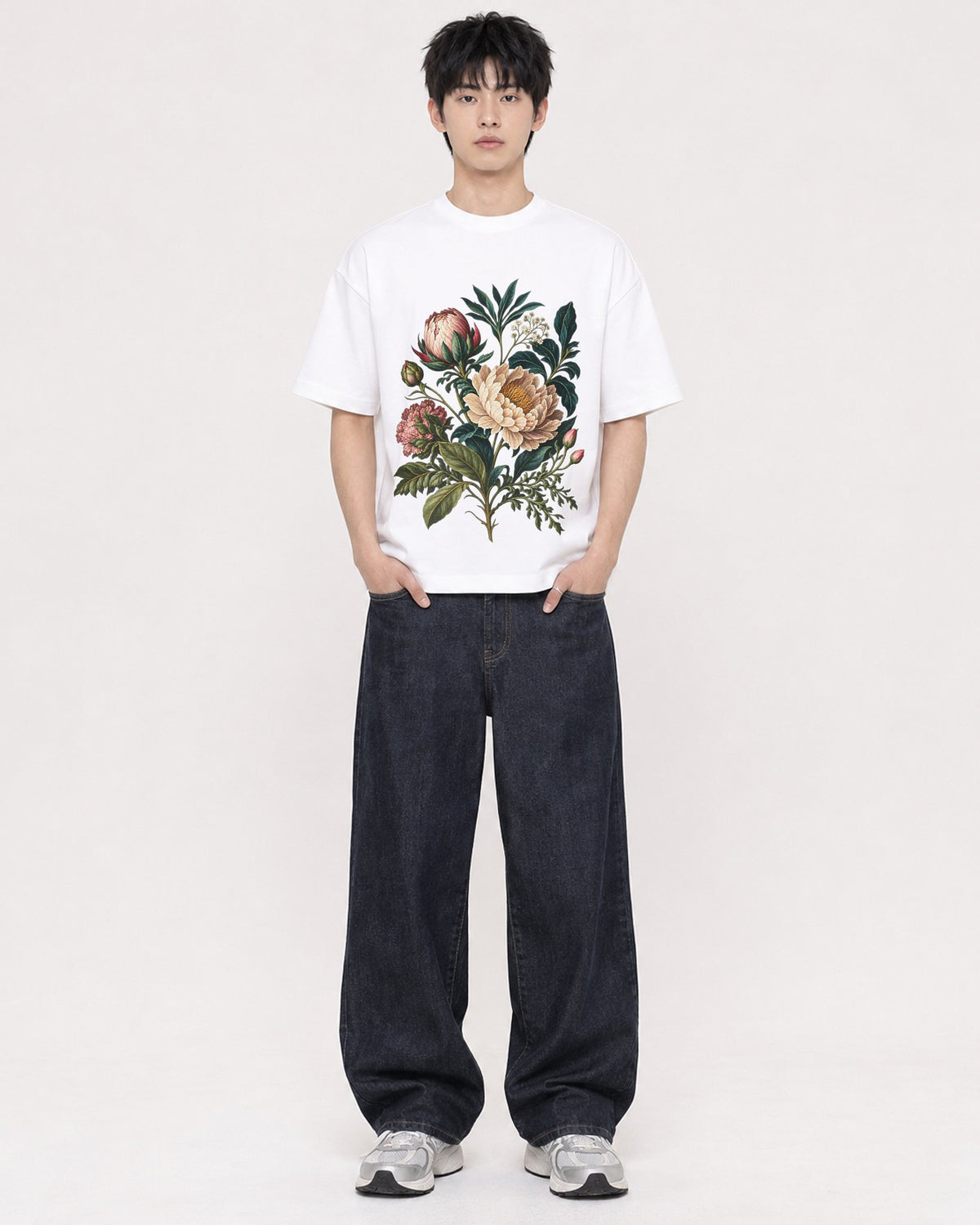 Mockup Boxy Heavyweight Tee White male full-body 01