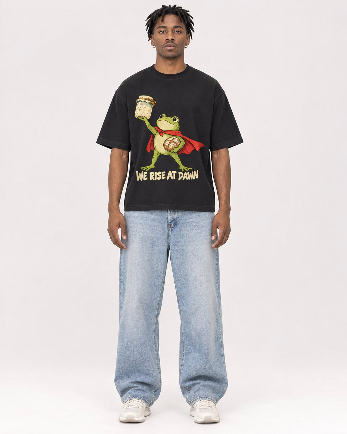 Mockup Boxy Heavyweight Tee Black male full-body 05