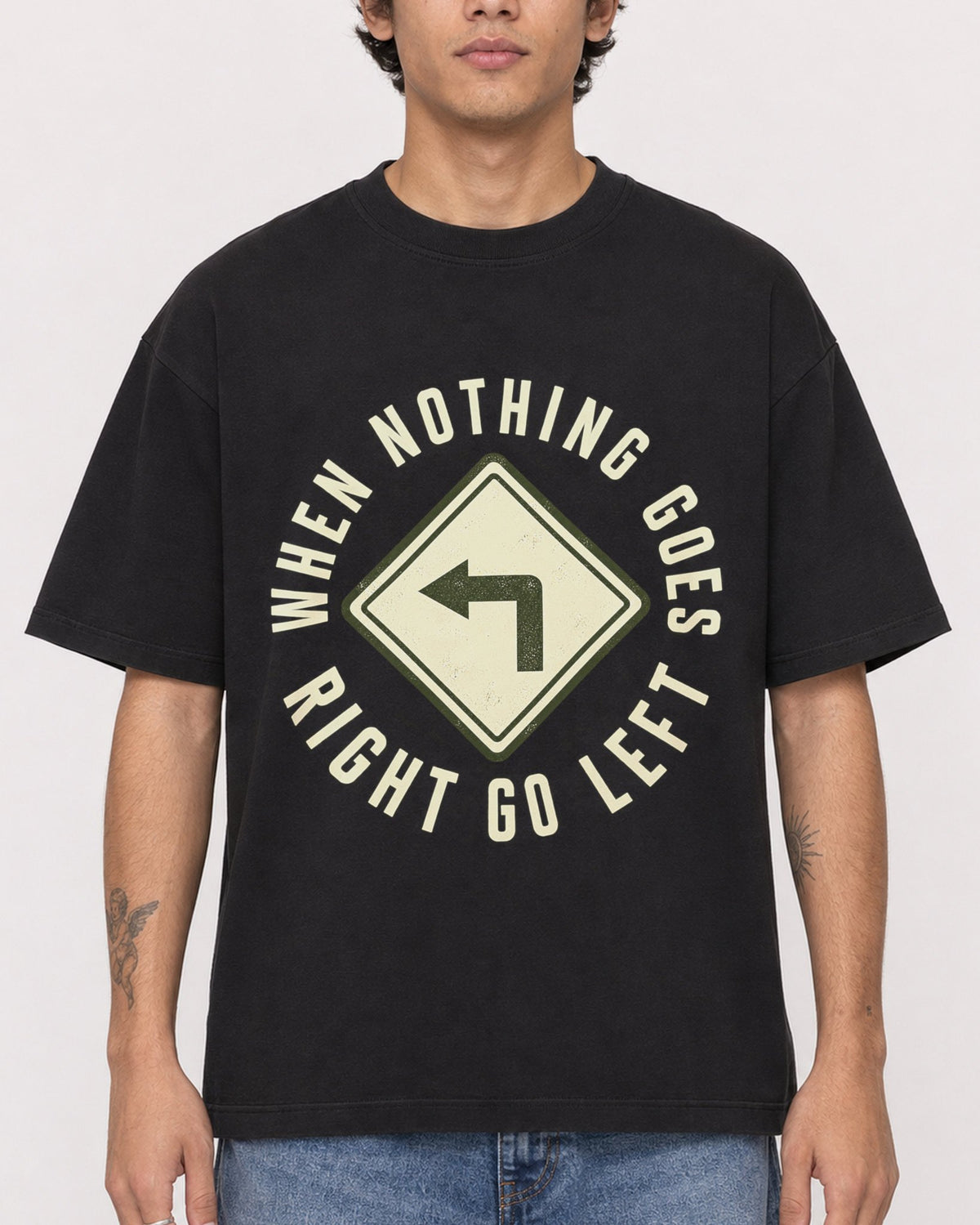 Mockup Boxy Heavyweight Tee Black male close-up 06