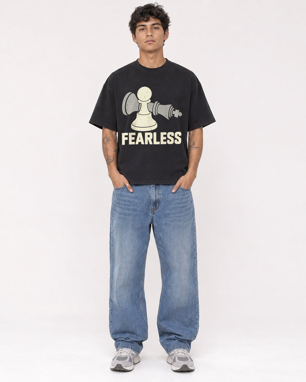 Mockup Boxy Heavyweight Tee Black male full-body 06
