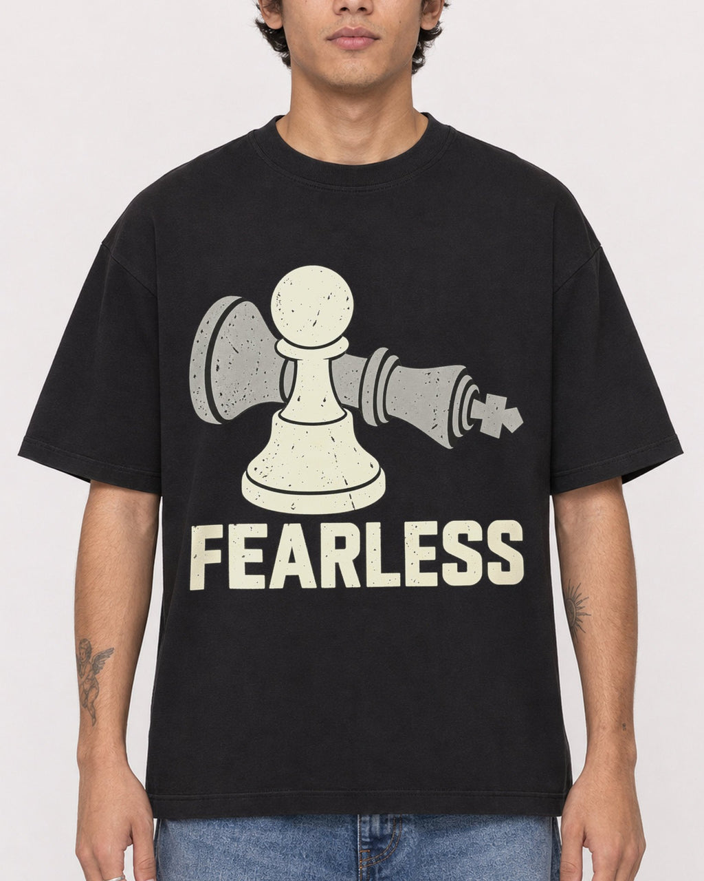 Mockup Boxy Heavyweight Tee Black male close-up 06