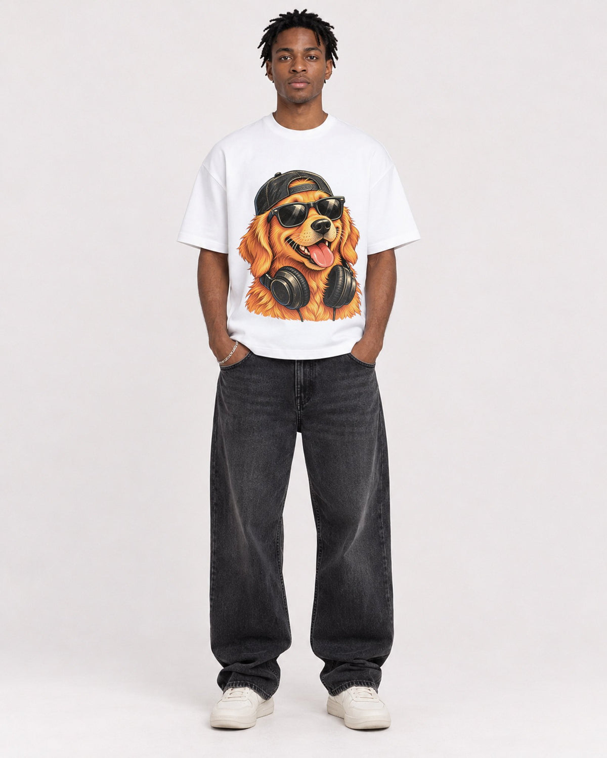 Mockup Boxy Heavyweight Tee White male full-body 05