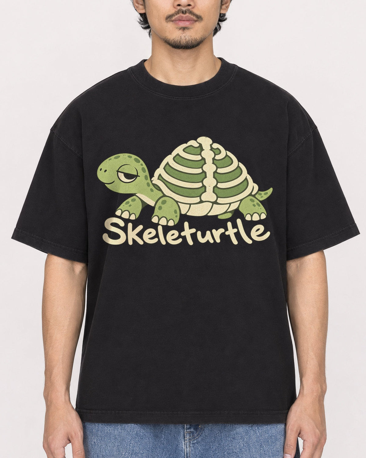 Mockup Boxy Heavyweight Tee Black male close-up 02