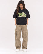 Mockup Boxy Heavyweight Tee Black female full-body 02