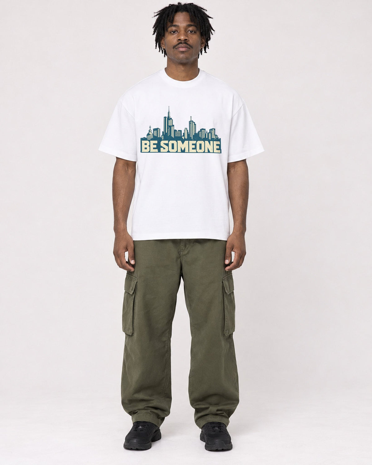 Mockup Boxy Heavyweight Tee White male full-body 04