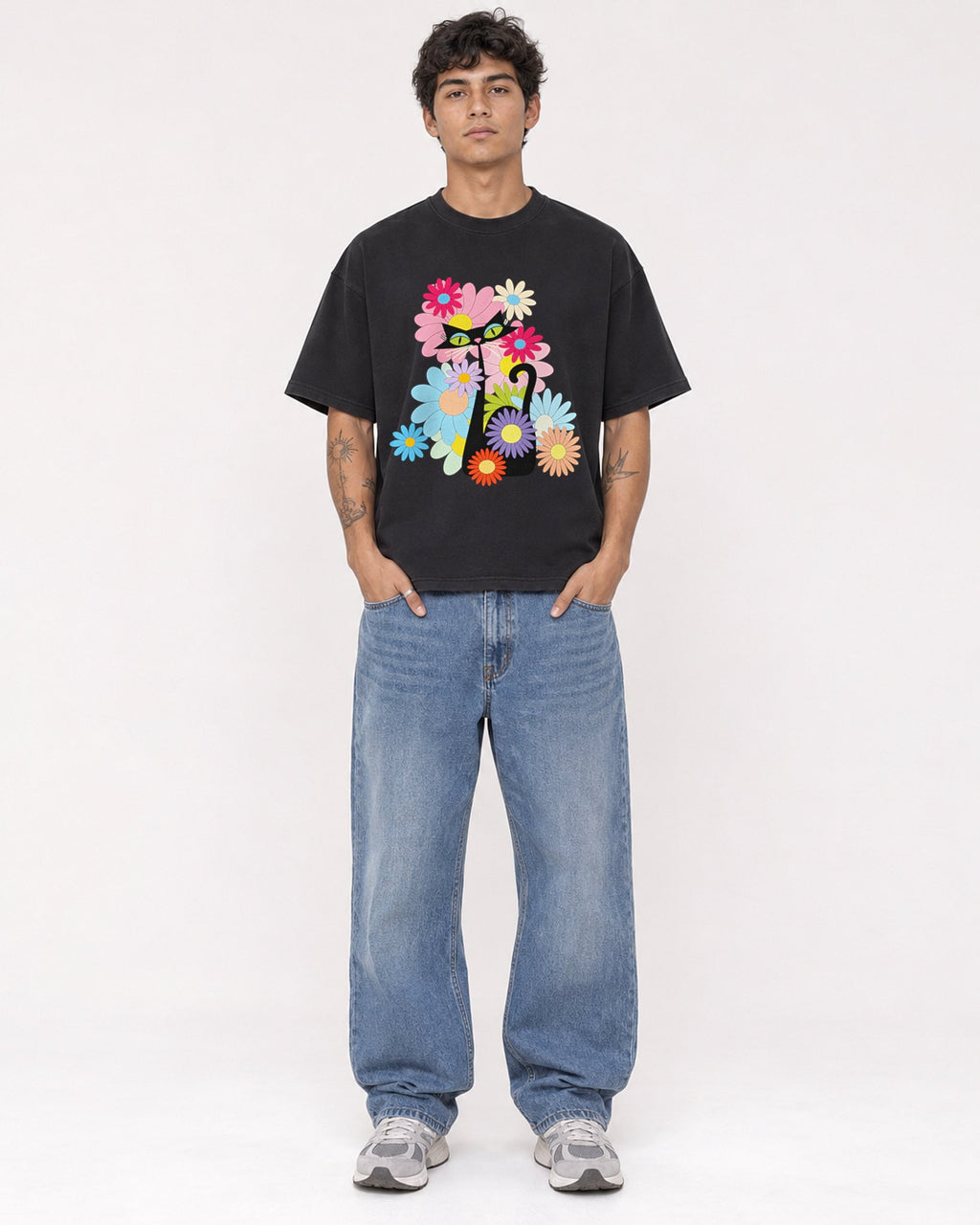 Mockup Boxy Heavyweight Tee Black male full-body 06