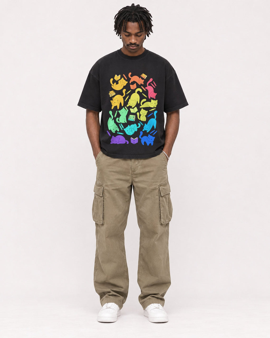 Mockup Boxy Heavyweight Tee Black male full-body 04
