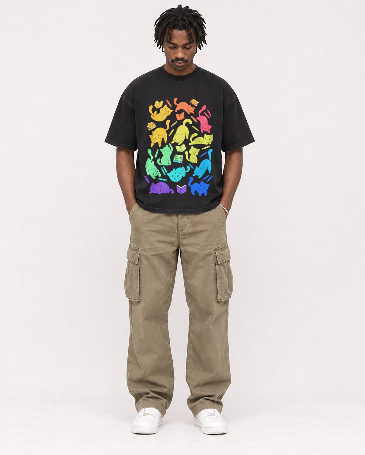 Mockup Boxy Heavyweight Tee Black male full-body 04