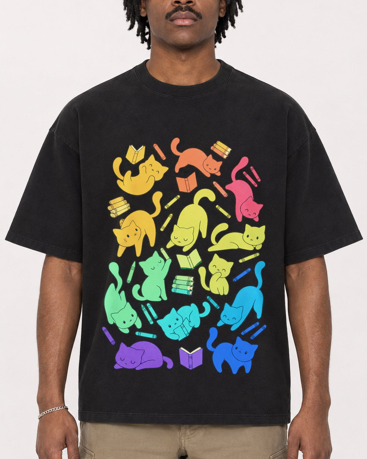 Mockup Boxy Heavyweight Tee Black male close-up 04