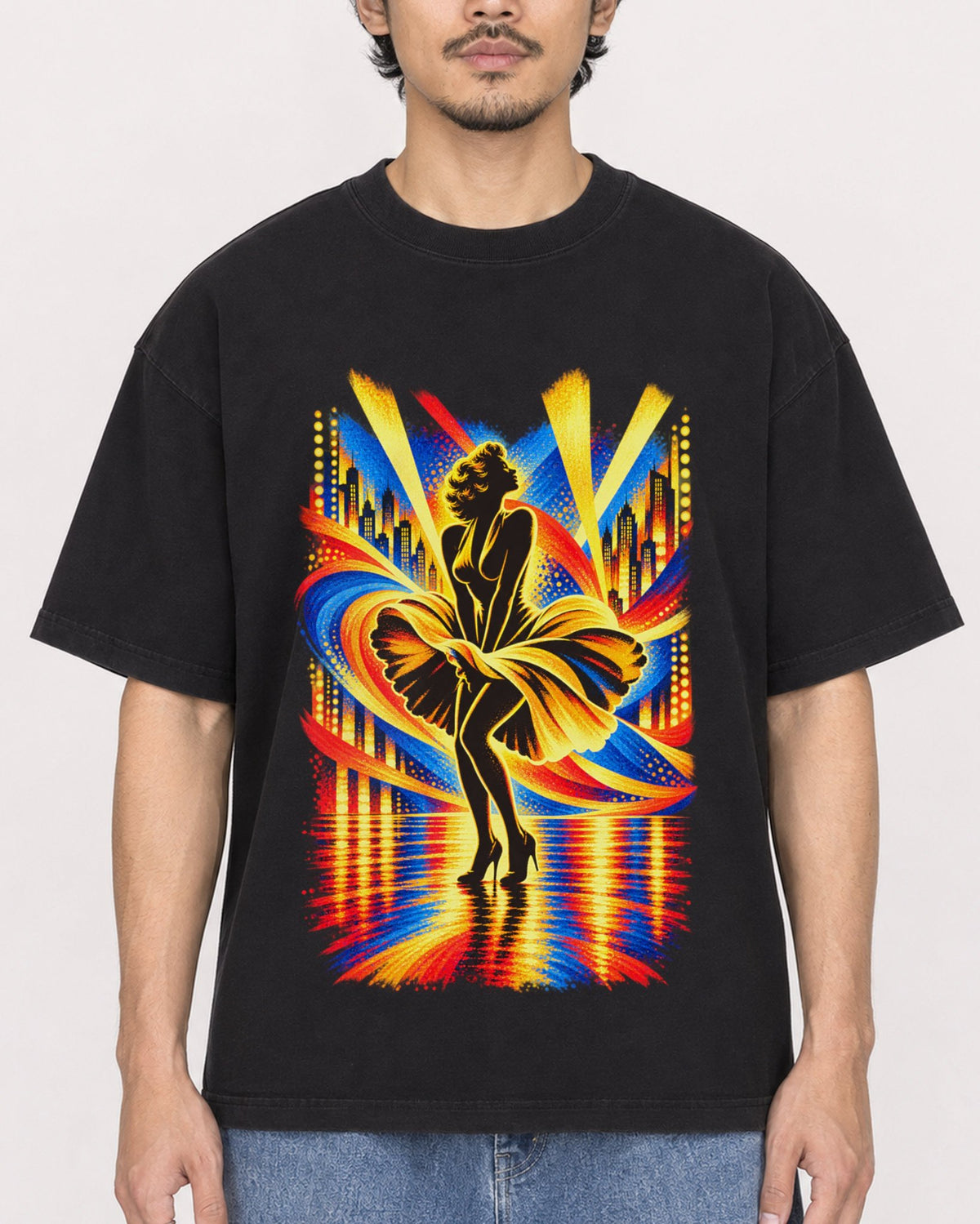 Mockup Boxy Heavyweight Tee Black male close-up 02