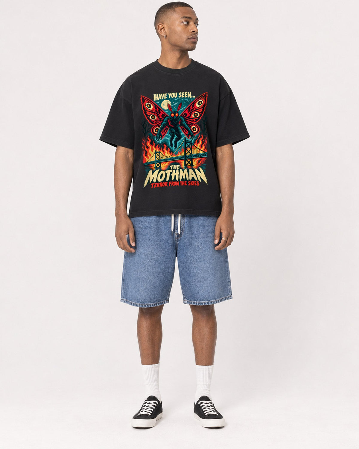 Mockup Boxy Heavyweight Tee Black male full-body 35