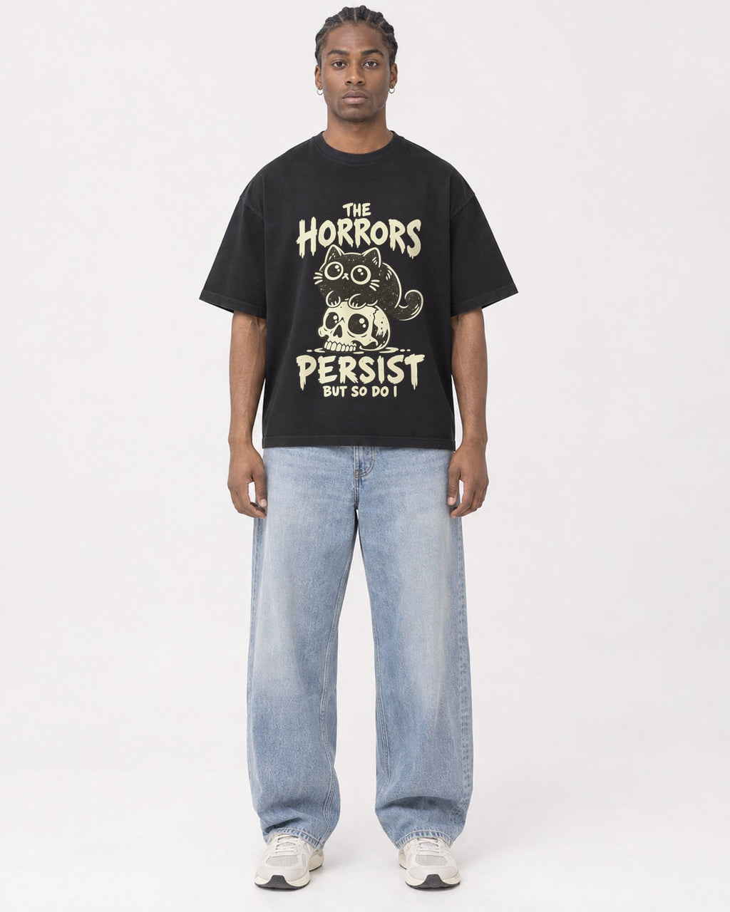 Mockup Boxy Heavyweight Tee Black male full-body 25