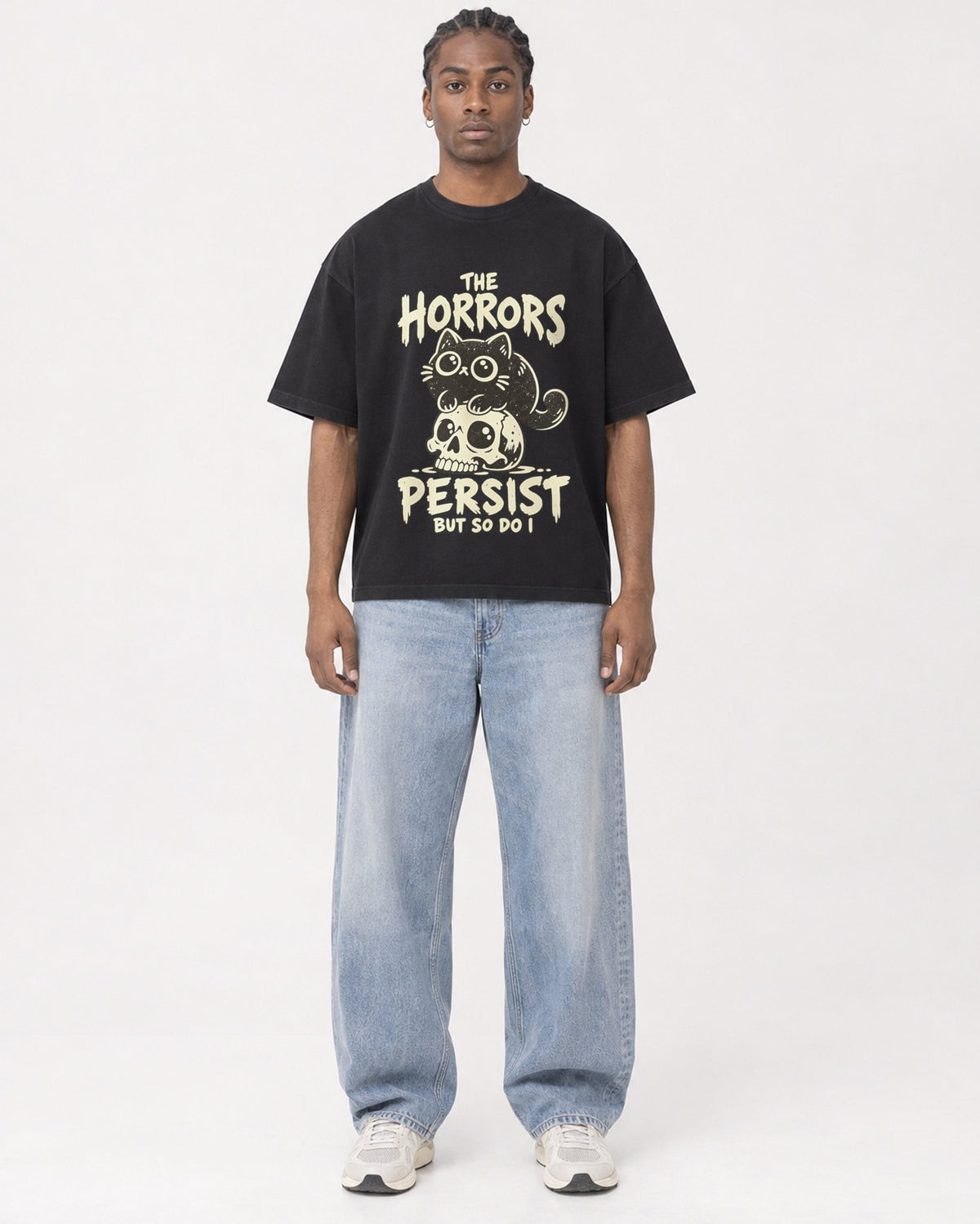 Mockup Boxy Heavyweight Tee Black male full-body 25