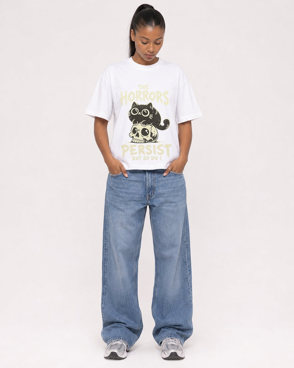 Mockup Boxy Heavyweight Tee White female full-body 25