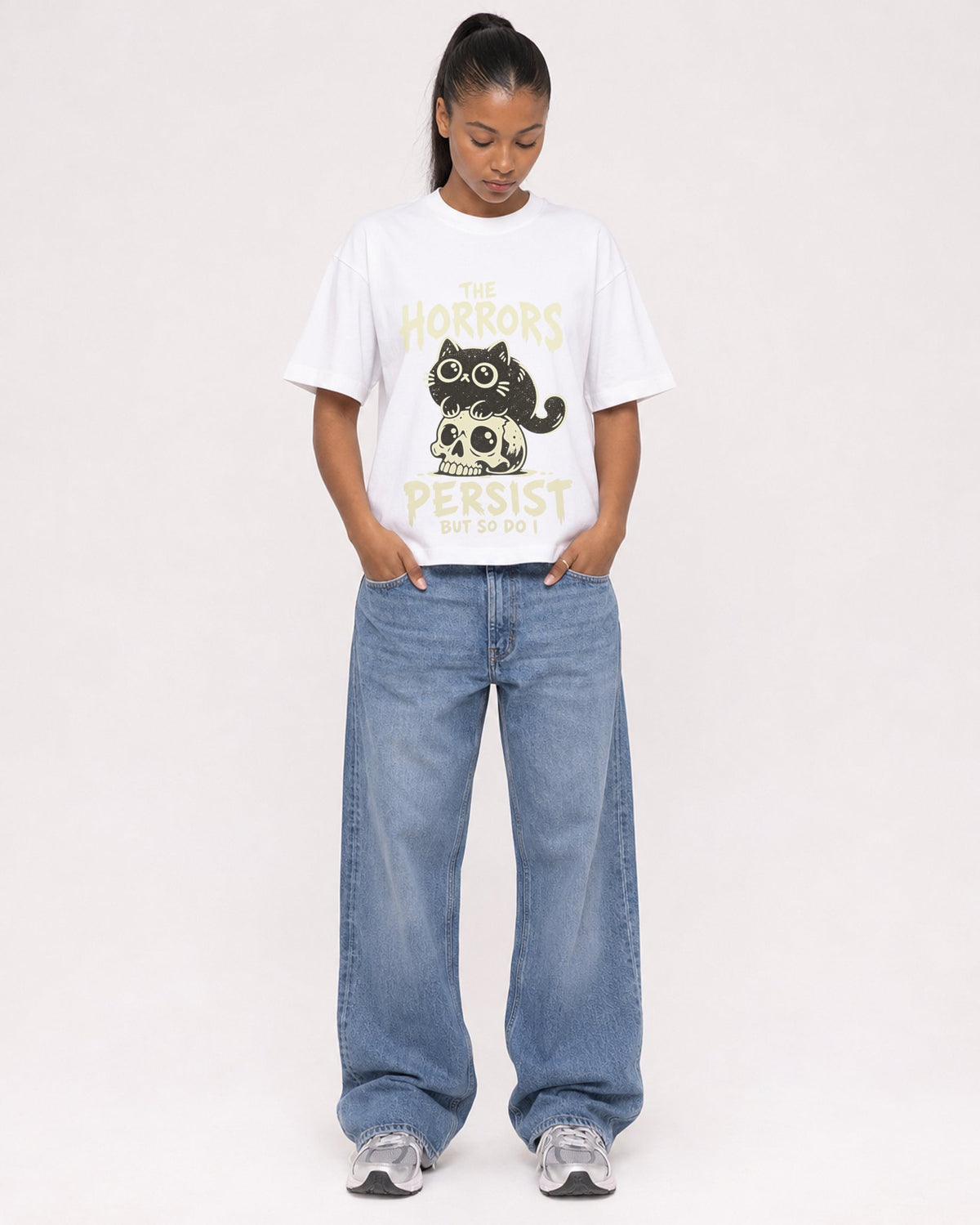 Mockup Boxy Heavyweight Tee White female full-body 25