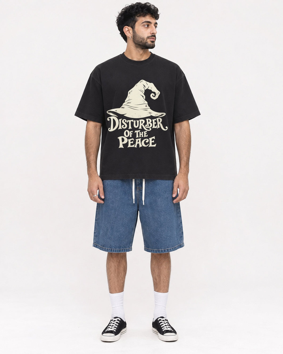 Mockup Boxy Heavyweight Tee Black male full-body 07