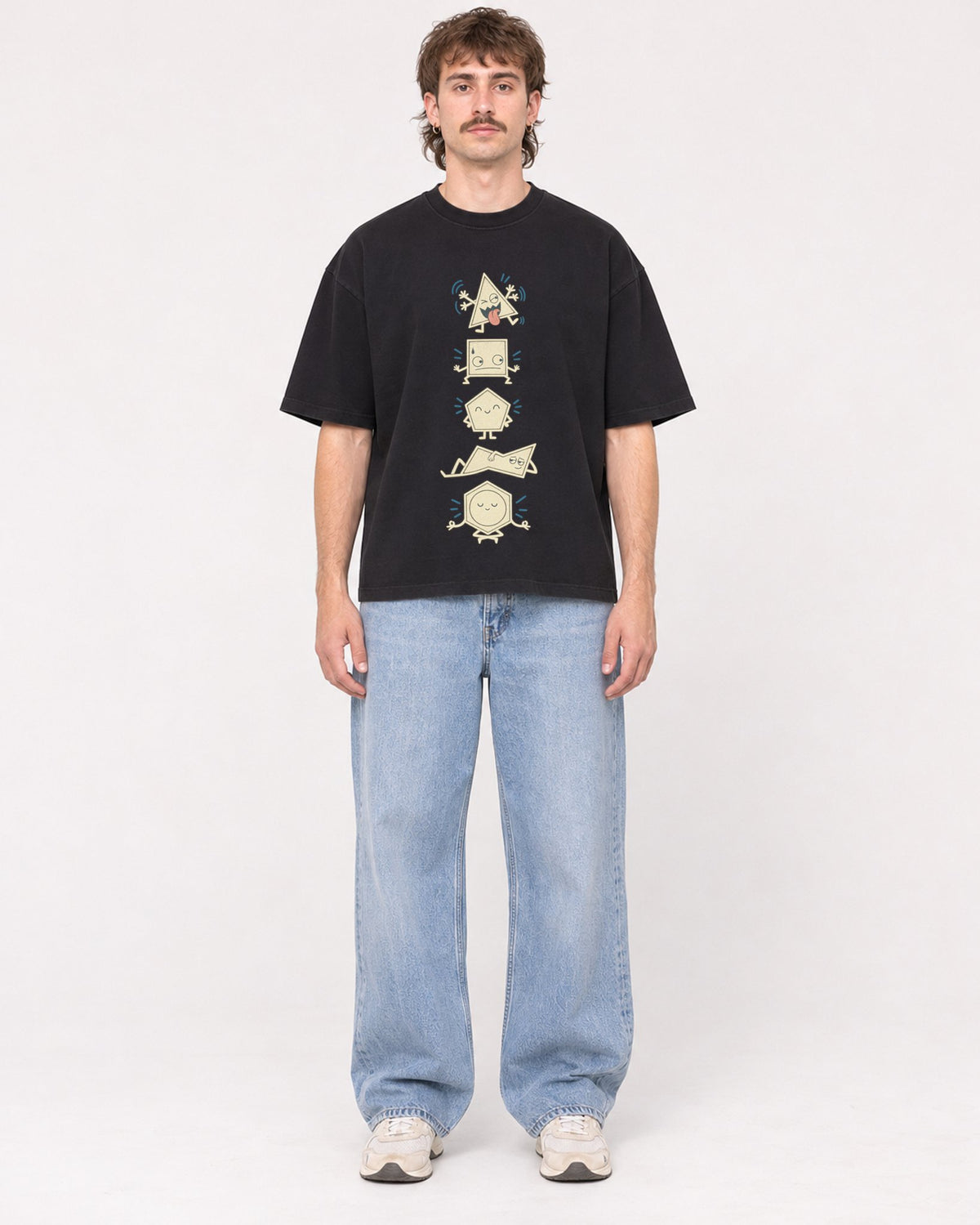 Mockup Boxy Heavyweight Tee Black male full-body 29