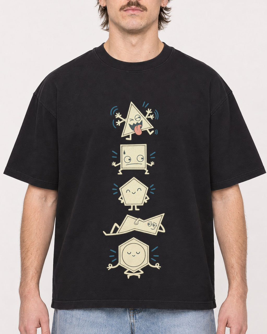 Mockup Boxy Heavyweight Tee Black male close-up 29