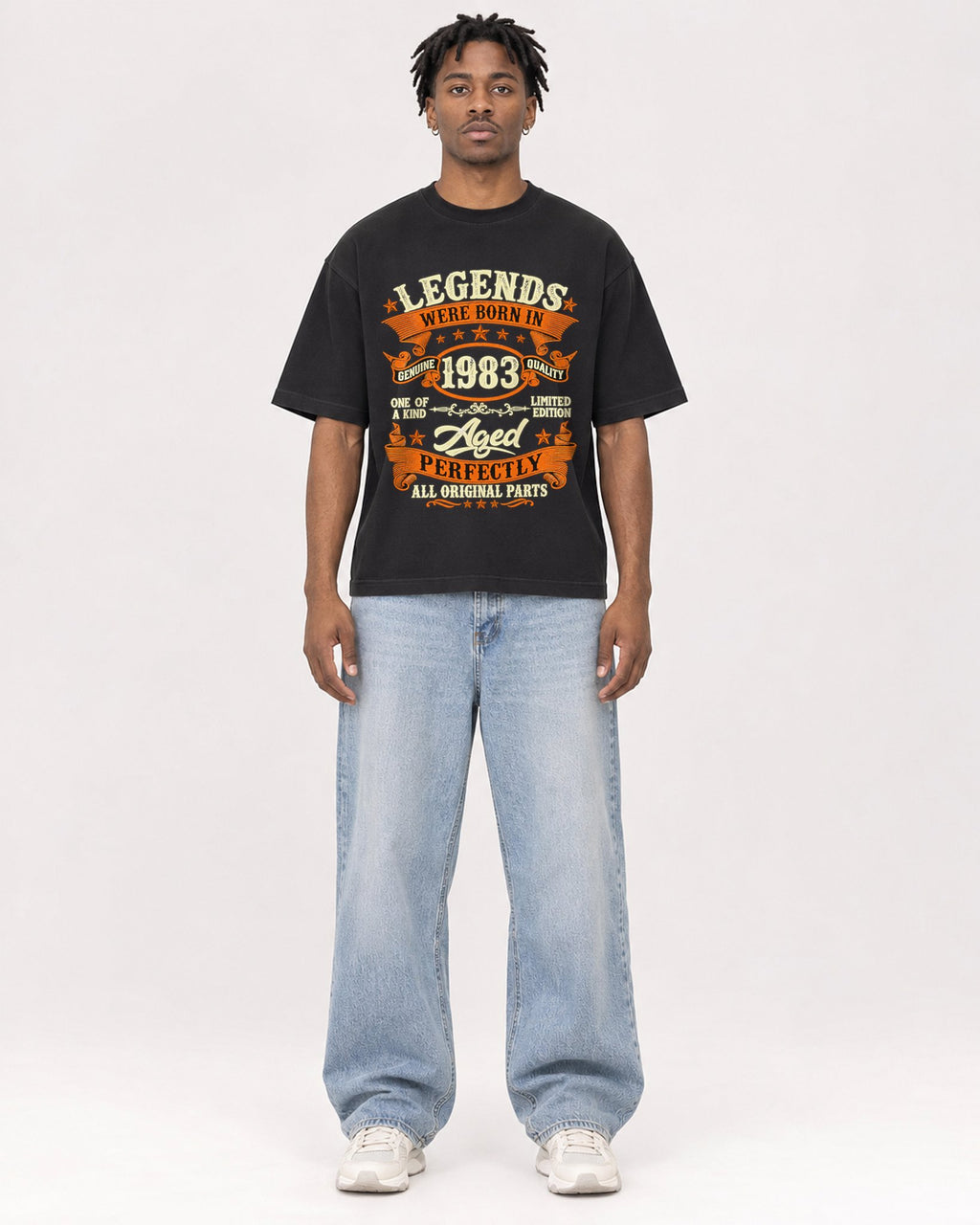 Mockup Boxy Heavyweight Tee Black male full-body 05