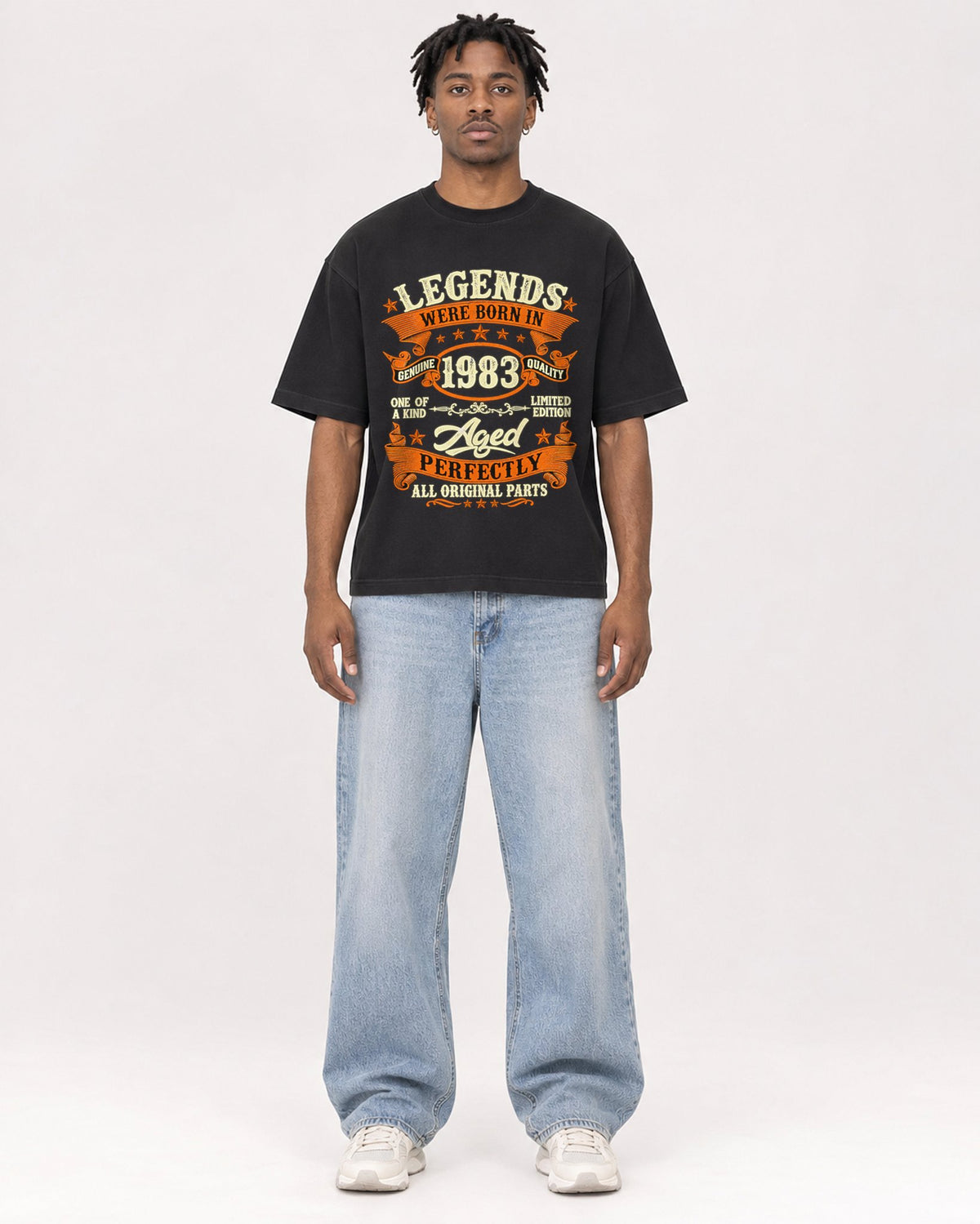 Mockup Boxy Heavyweight Tee Black male full-body 05