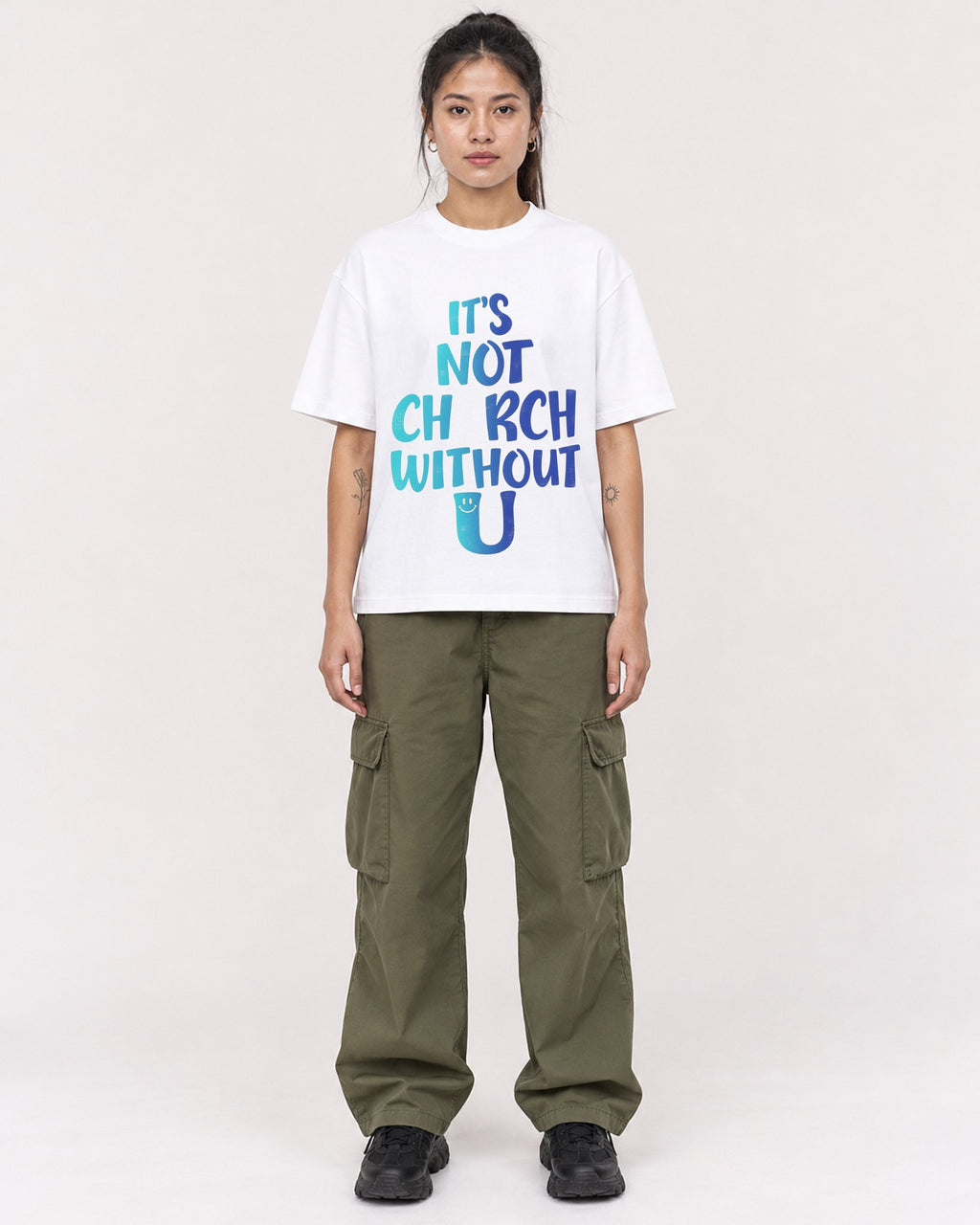 Mockup Boxy Heavyweight Tee White female full-body 42