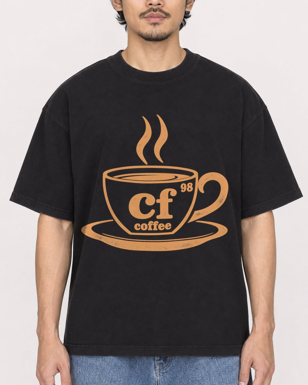 Mockup Boxy Heavyweight Tee Black male close-up 02