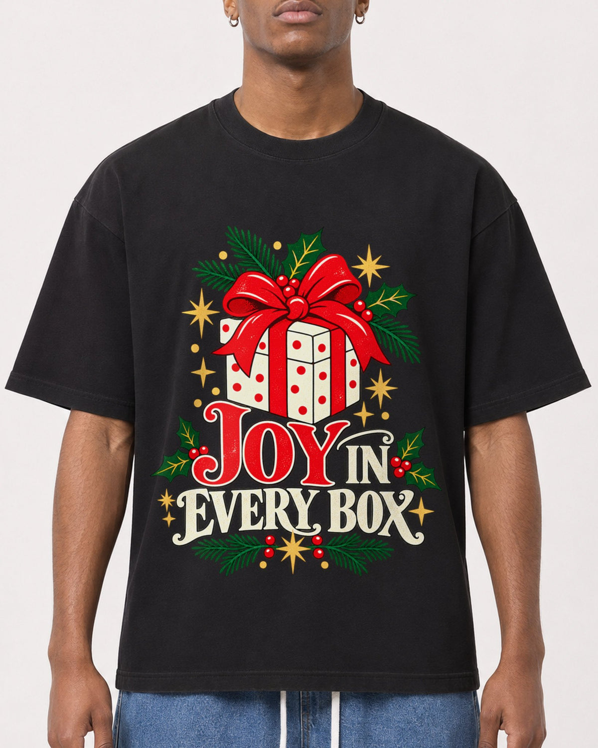 Mockup Boxy Heavyweight Tee Black male close-up 15