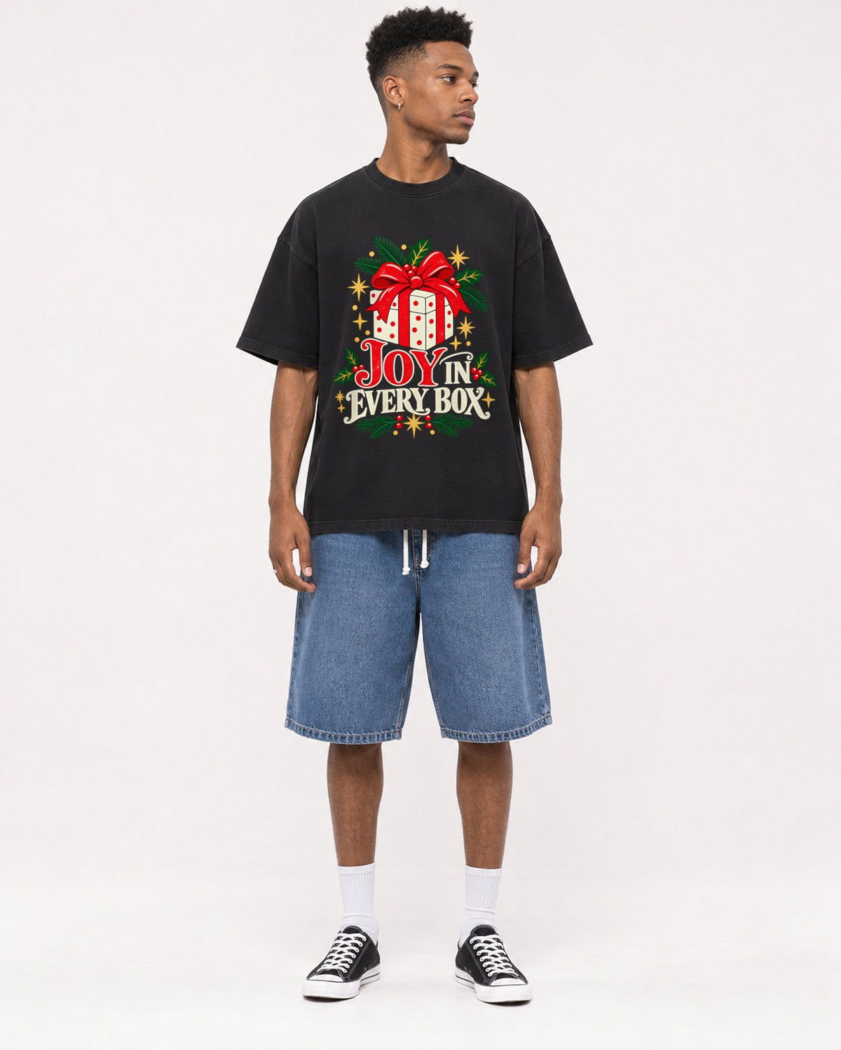Mockup Boxy Heavyweight Tee Black male full-body 15