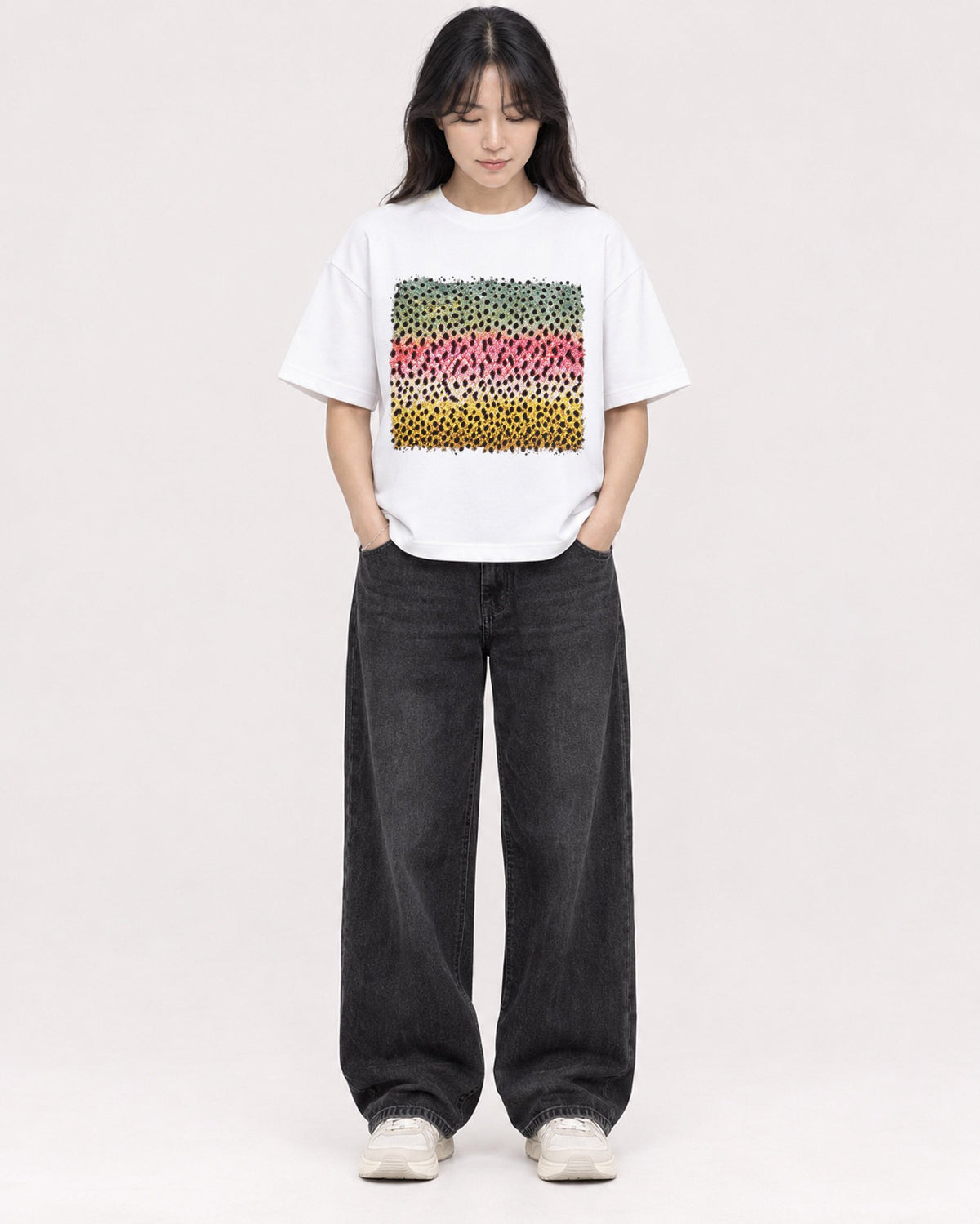Mockup Boxy Heavyweight Tee White female full-body 13