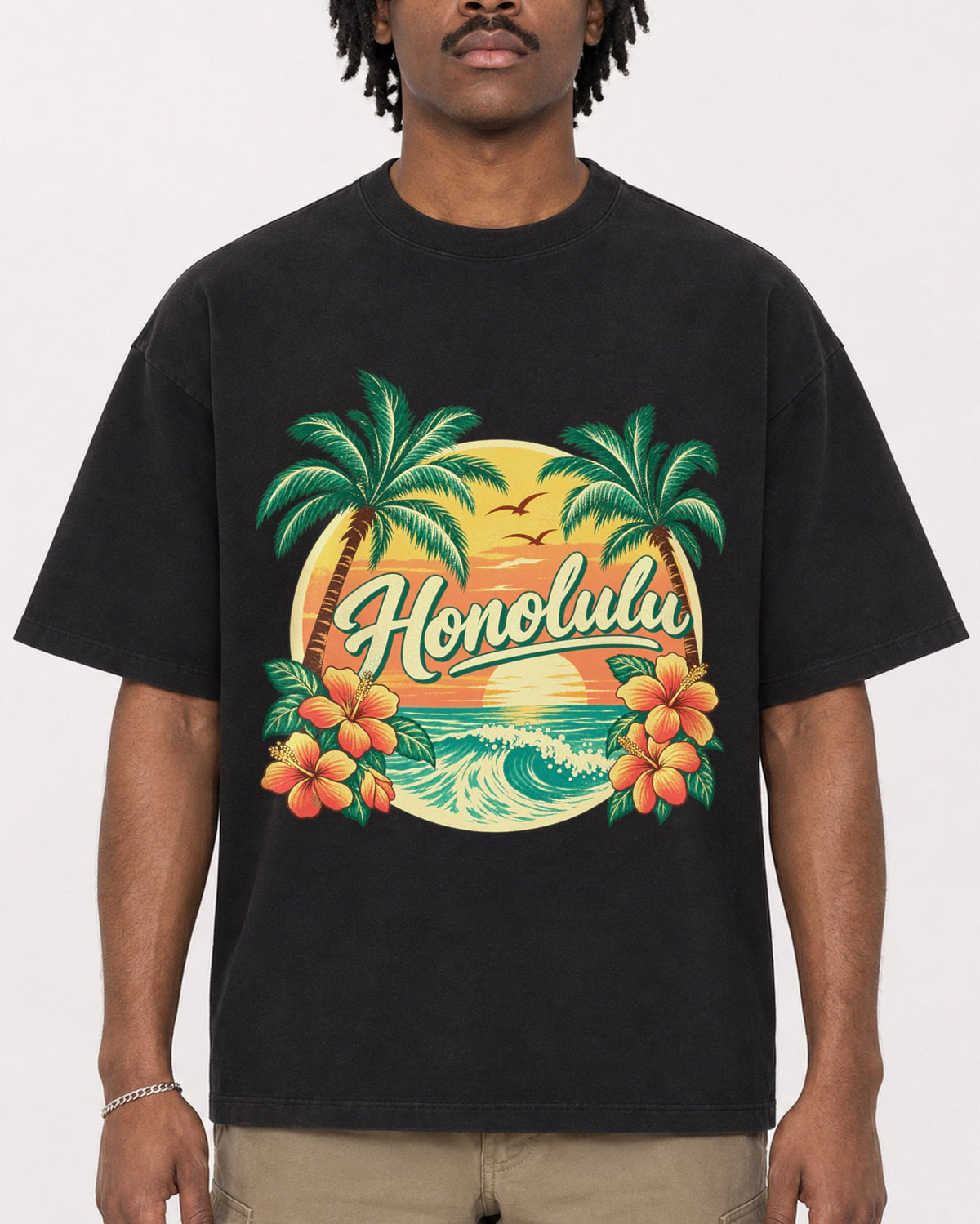 Mockup Boxy Heavyweight Tee Black male close-up 04