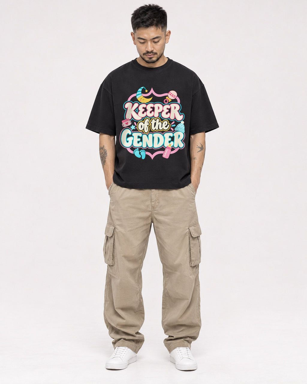 Mockup Boxy Heavyweight Tee Black male full-body 12