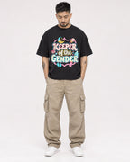 Mockup Boxy Heavyweight Tee Black male full-body 12
