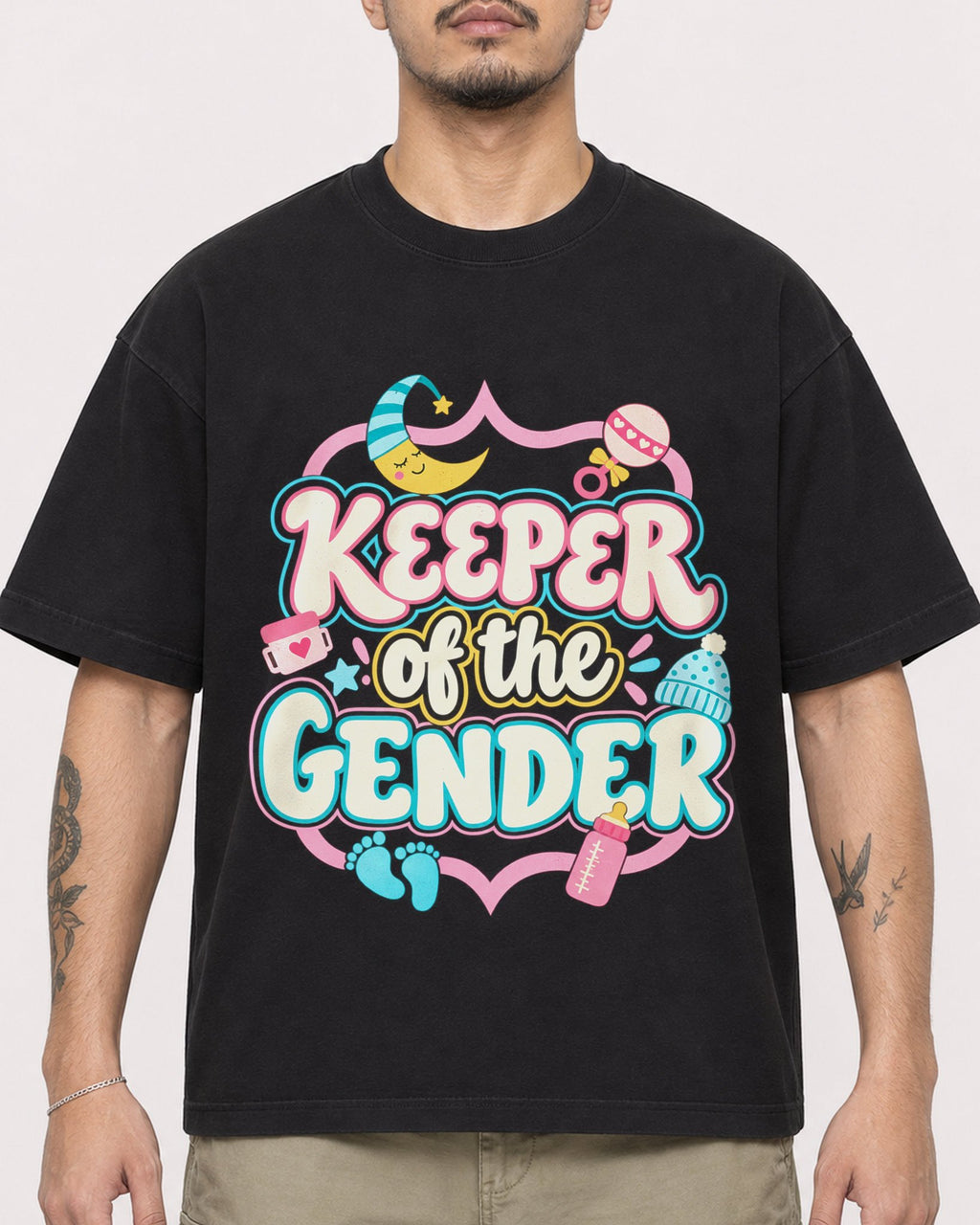 Mockup Boxy Heavyweight Tee Black male close-up 12