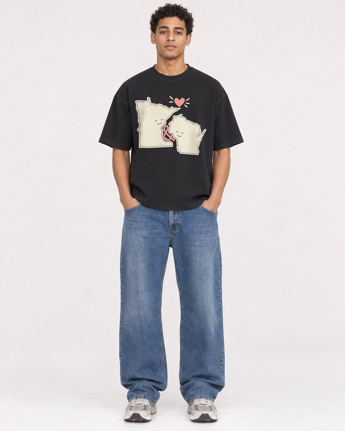 Mockup Boxy Heavyweight Tee Black male full-body 10