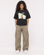 Mockup Boxy Heavyweight Tee Black female full-body 10
