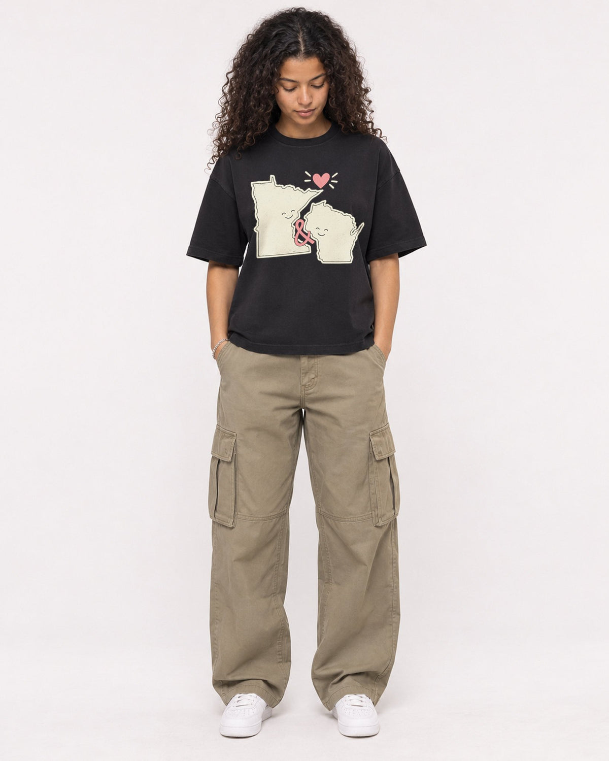 Mockup Boxy Heavyweight Tee Black female full-body 10