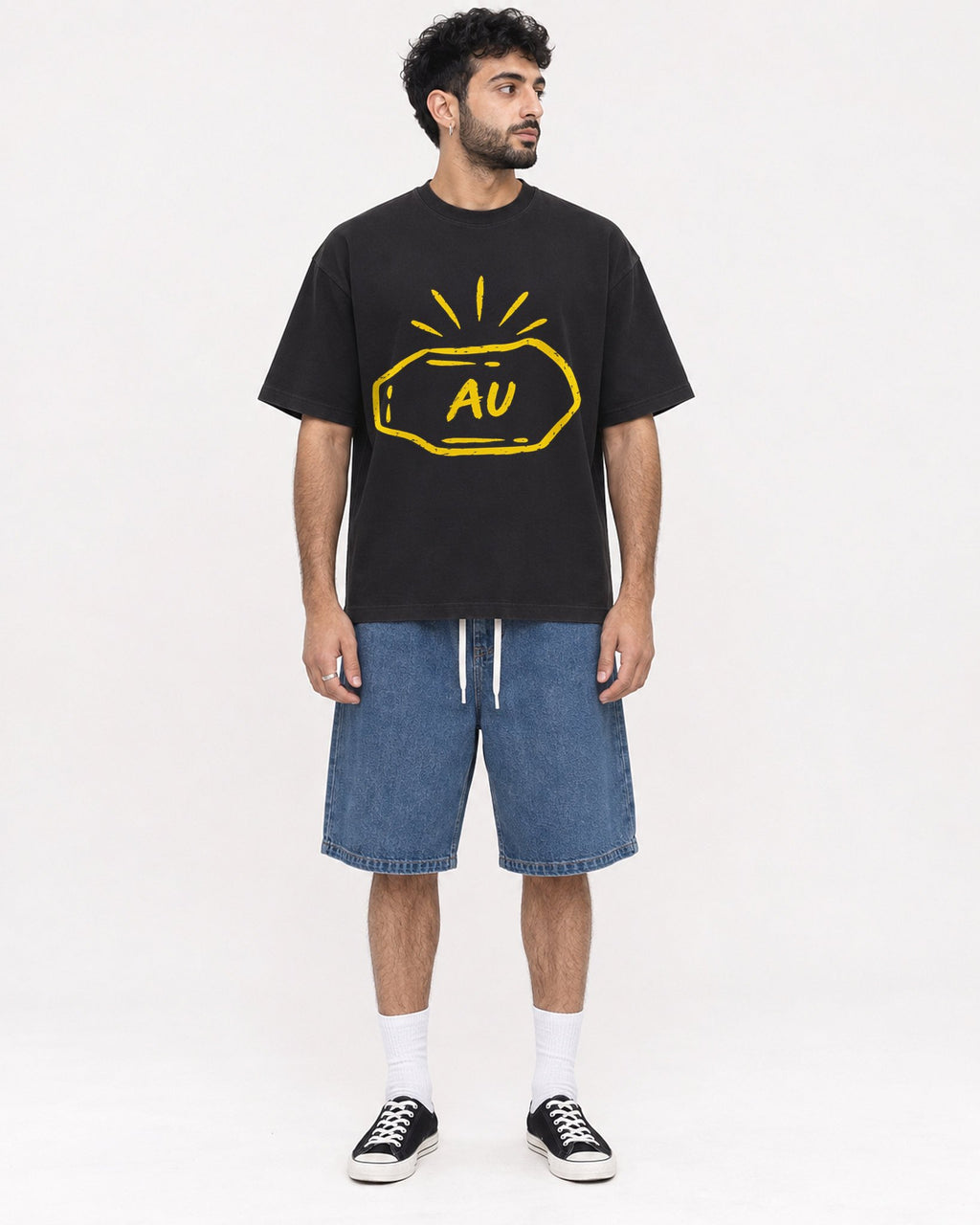 Mockup Boxy Heavyweight Tee Black male full-body 07