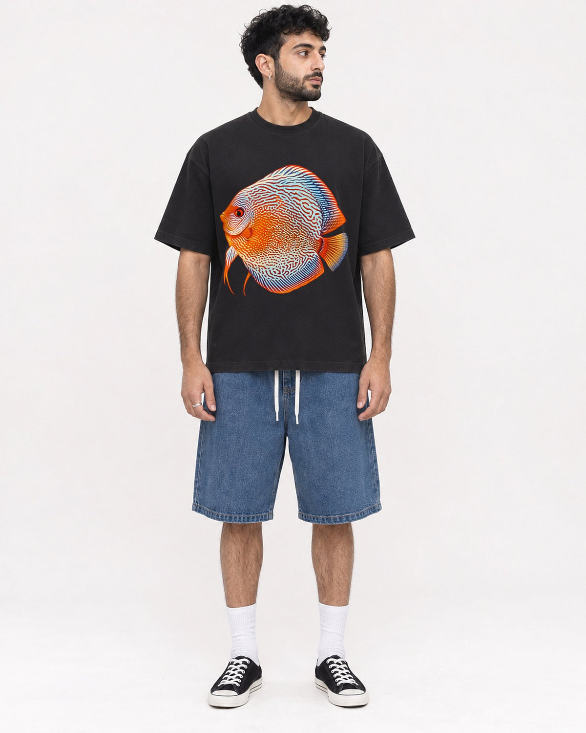 Mockup Boxy Heavyweight Tee Black male full-body 07