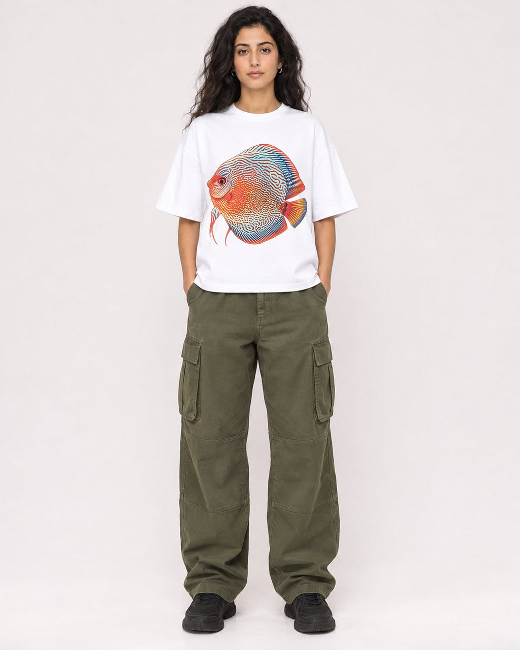 Mockup Boxy Heavyweight Tee White female full-body 07