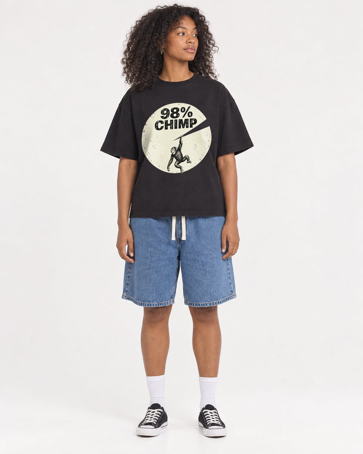 Mockup Boxy Heavyweight Tee Black female full-body 05