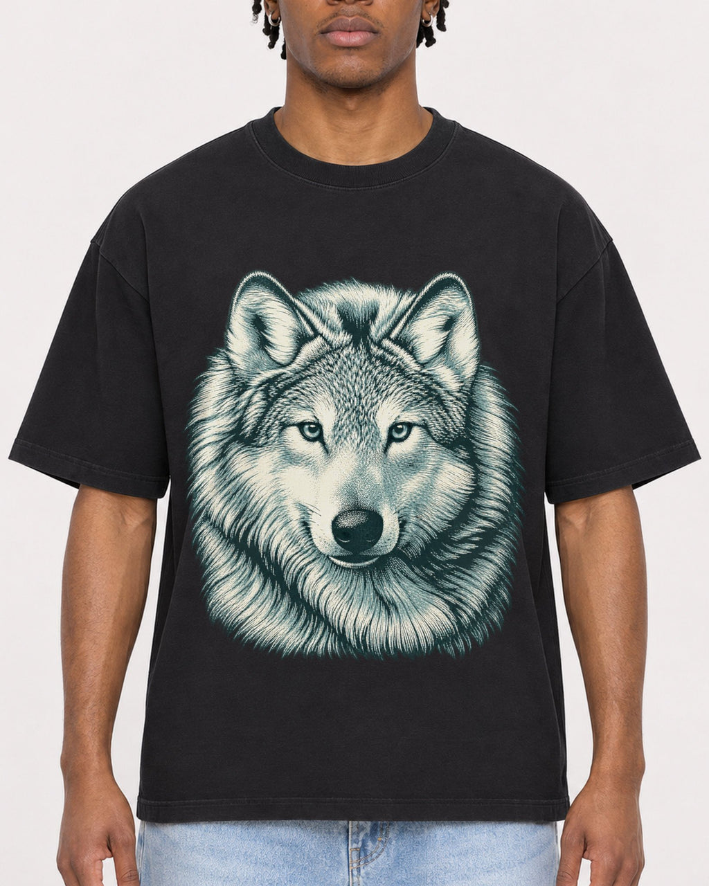Mockup Boxy Heavyweight Tee Black male close-up 05